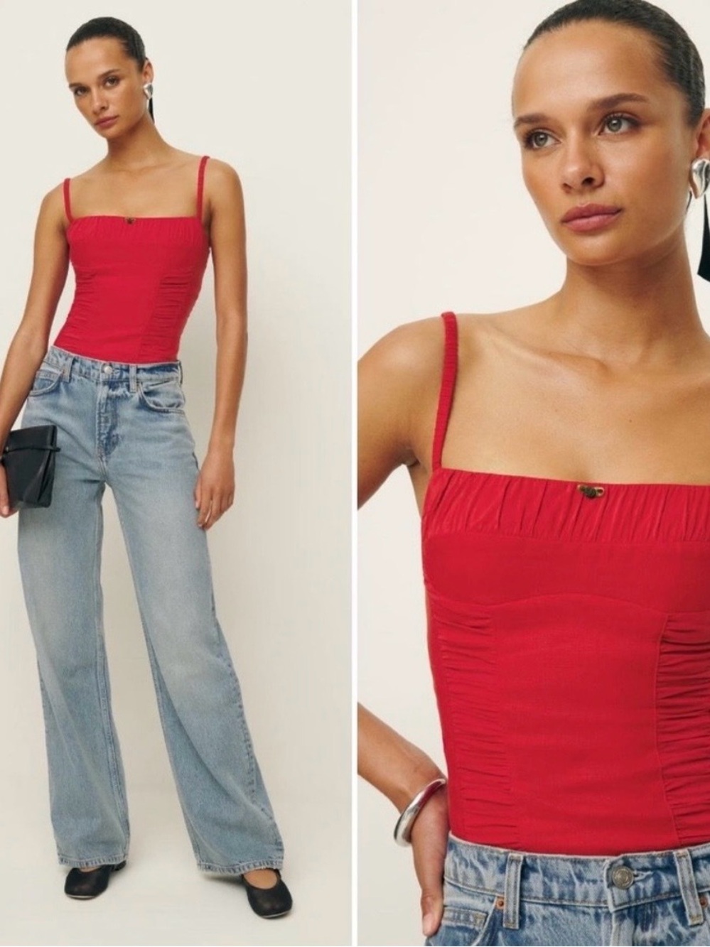 Reformation Emery Linen Top Red Size 2